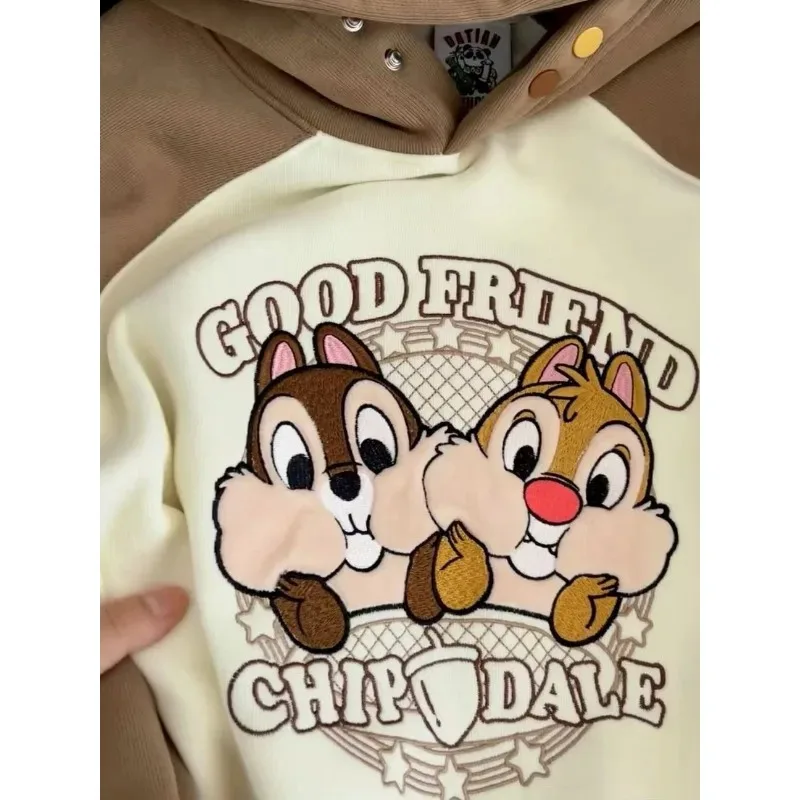 

Хлопковые толстовки с капюшоном «Чип и Дейл» для мальчиков и девочек, женские топы, бархатные утепленные осенне-зимние повседневные топы с вышивкой