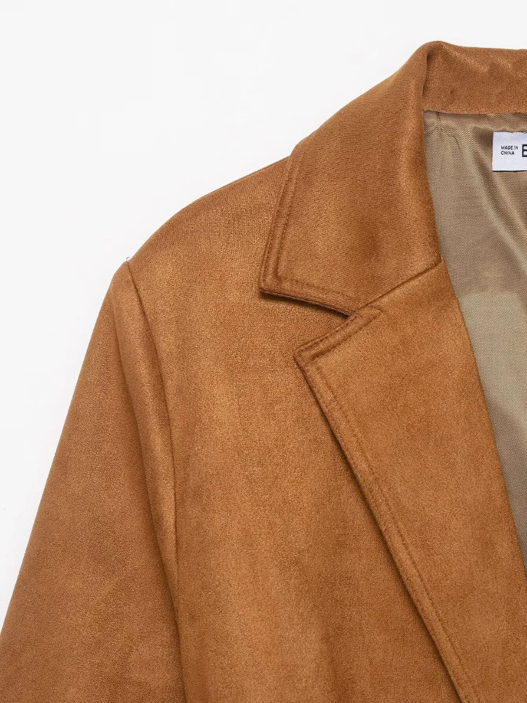 

Vintage Solid Turn-down Collar Jackets Women Fashion Full Sleeve Belt Loose Fit Suede Coat Female Autumn Winter Chic Clothing ﻿
