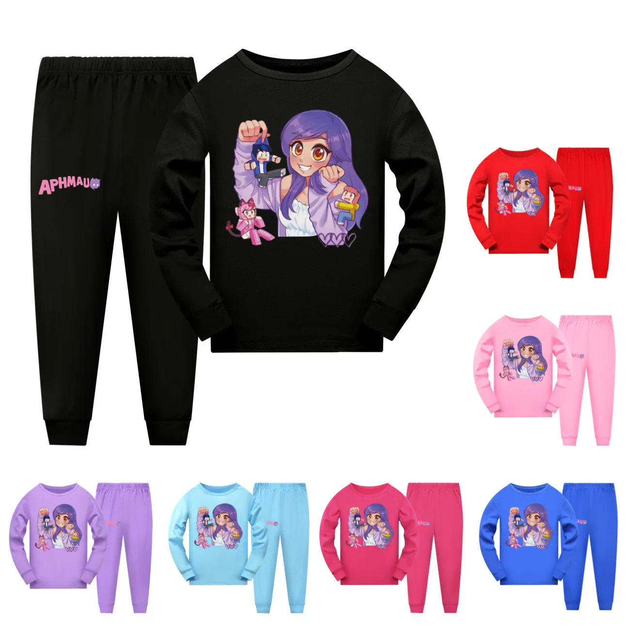 

Anime Aphmau Costume Kids Cartoon Pajama Sets Baby Girls Long Sleeve T Shirt Pants 2pcs Sets Teenager Boys Casaul Sleepwear