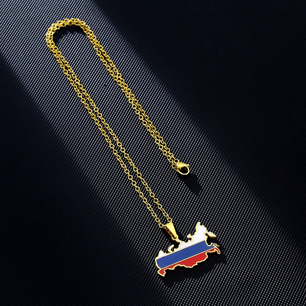 Russian Federation Russia Map Flag Pendant Necklace Stainless Steel Men Women Россия Country Map Jewelry Gift