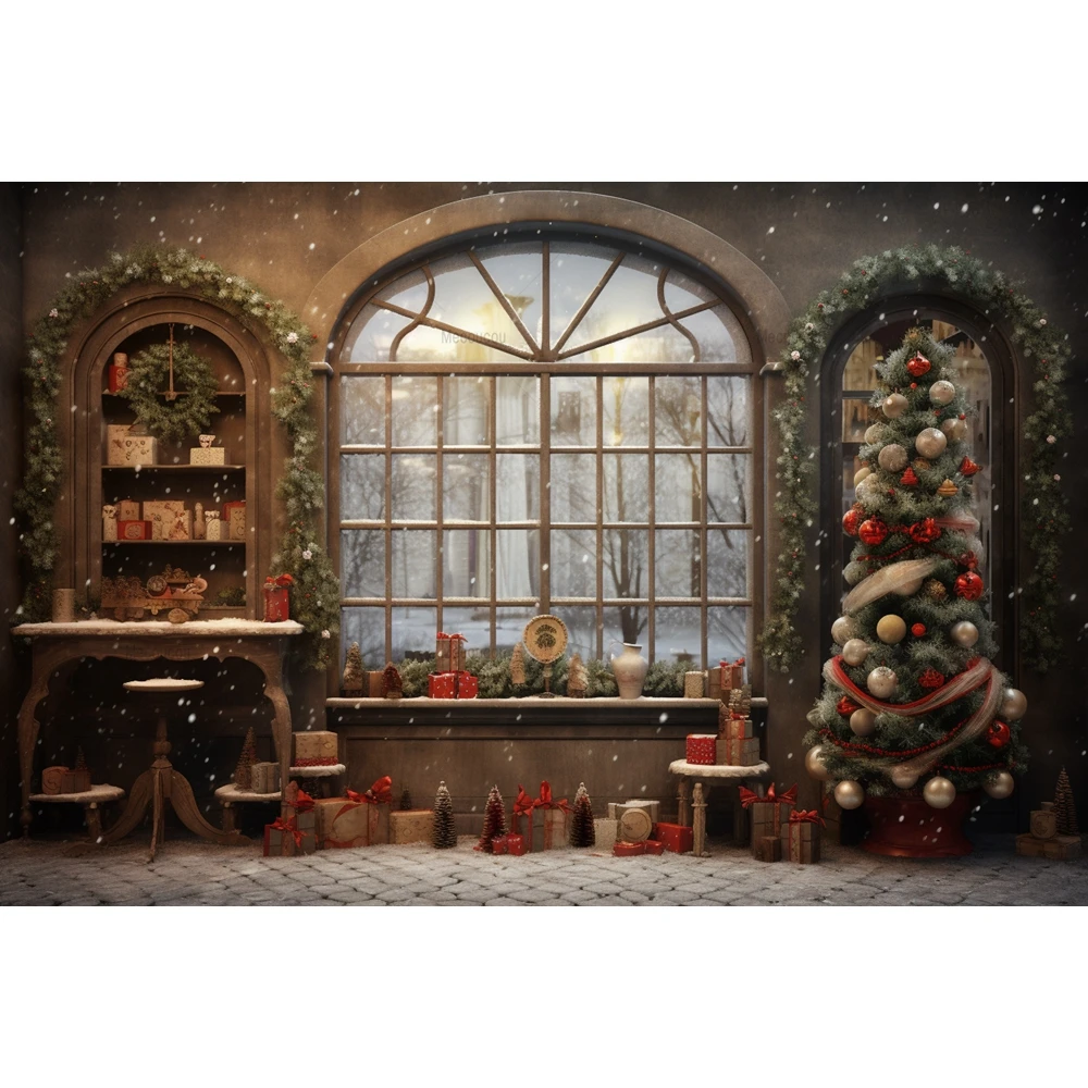 Christmas Decoration Tree Photography Background Snowflake Winter House Snow Forest Portrait Photocall Backdrop Photo Studio