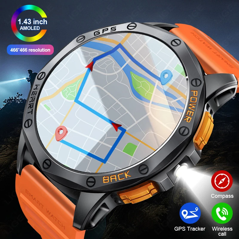 

LIGE Новые GPS Смарт-часы Мужчины Светодиодный фонарик Компас Часы 530 мАч Батарея Спортивный фитнес-браслет Bluetooth Вызов AMOLED Smartwatch