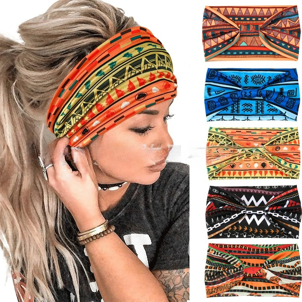 

Stretchy African Print Headband Wide Yoga Band for Sports and Fitness