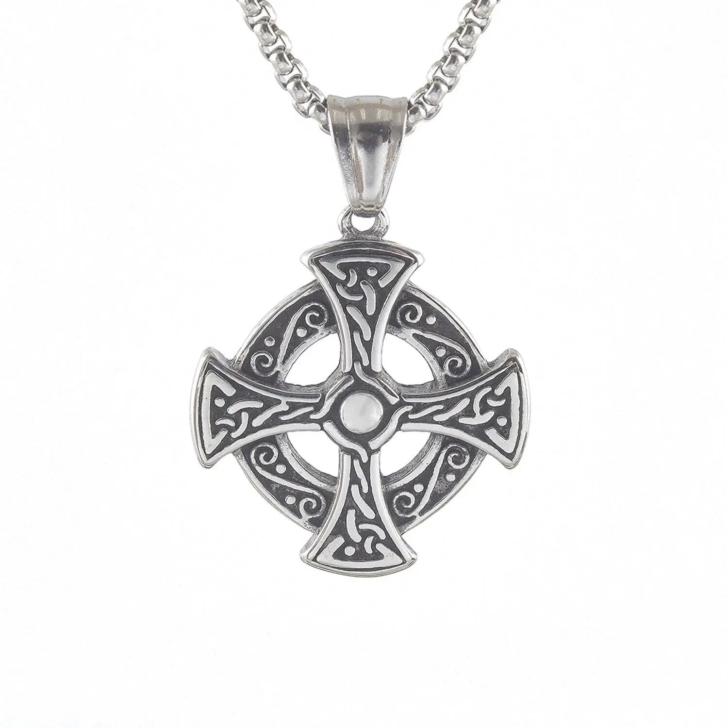 Vintage Stainless Steel Irish Trinity Knot Celtic Cross Pendant Necklace Chains Jewelry Accessories Free Shipping