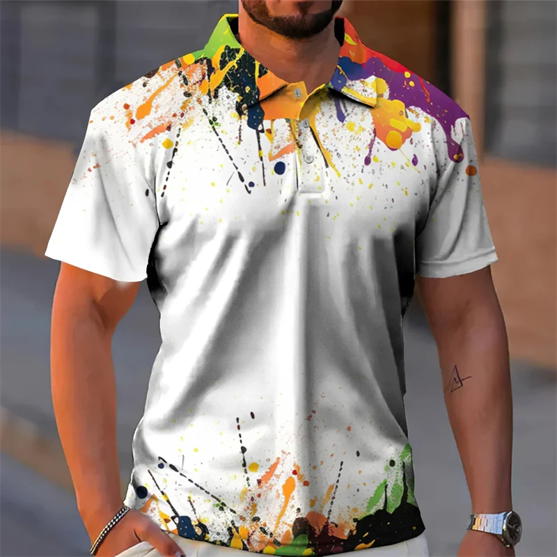 Man Summer Polo Shirts 3d Graffiti Printed Lapel Shirts Everyday Men\'s Casual Button Tops Oversized Slim Male Golf Clothing 4XL