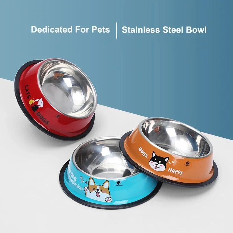 New Multicolor Stainless Steel Dog Cat Bowl Non-Slip Durable Anti-Fall Eat Drink Pet Food Container Feeder Dish Bowl