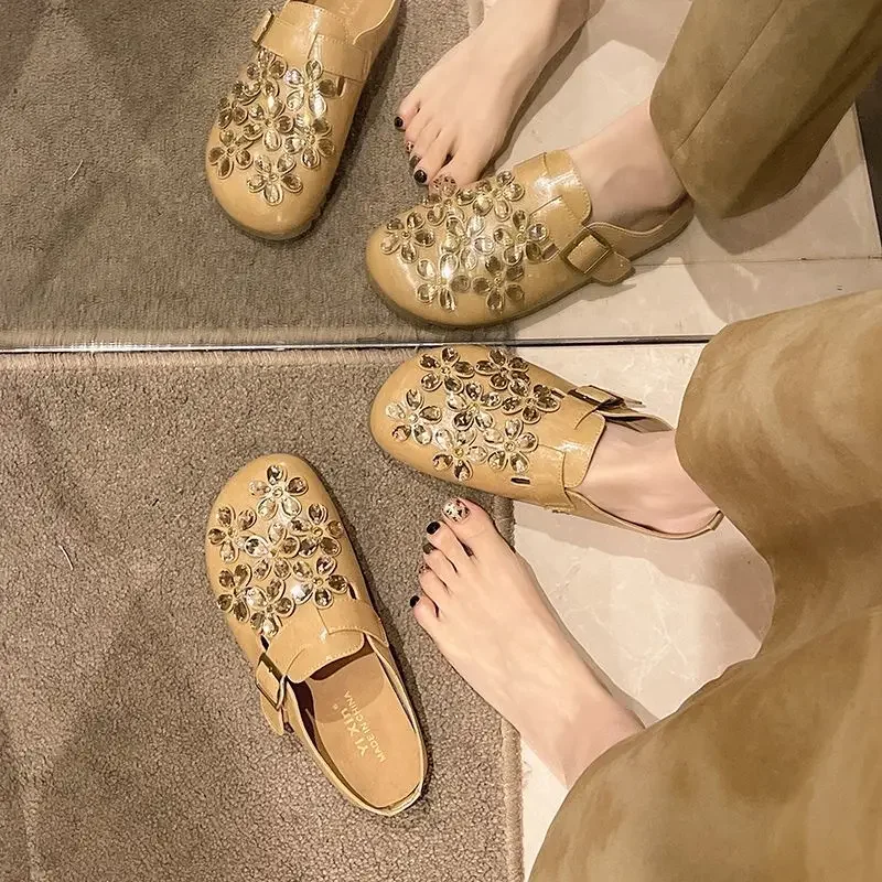 Women's Floral Rhinestone Buckle Strap Closed Toe Slip on Mule Clogs Vintage Casual Daily Outdoor Footwear Drop Shipping Gift view 5