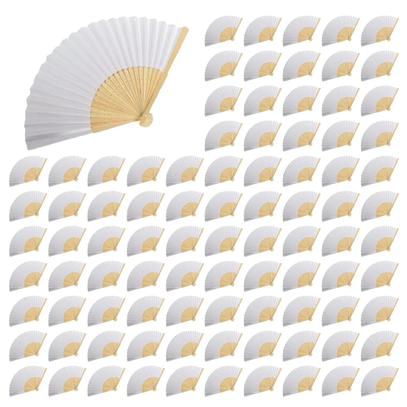 

【Lowest-Price!】120Pc Diy Paper Bamboo Folding Fan Adults Children's Calligraphy Painting Practice Blank White Folding Fan Weddin