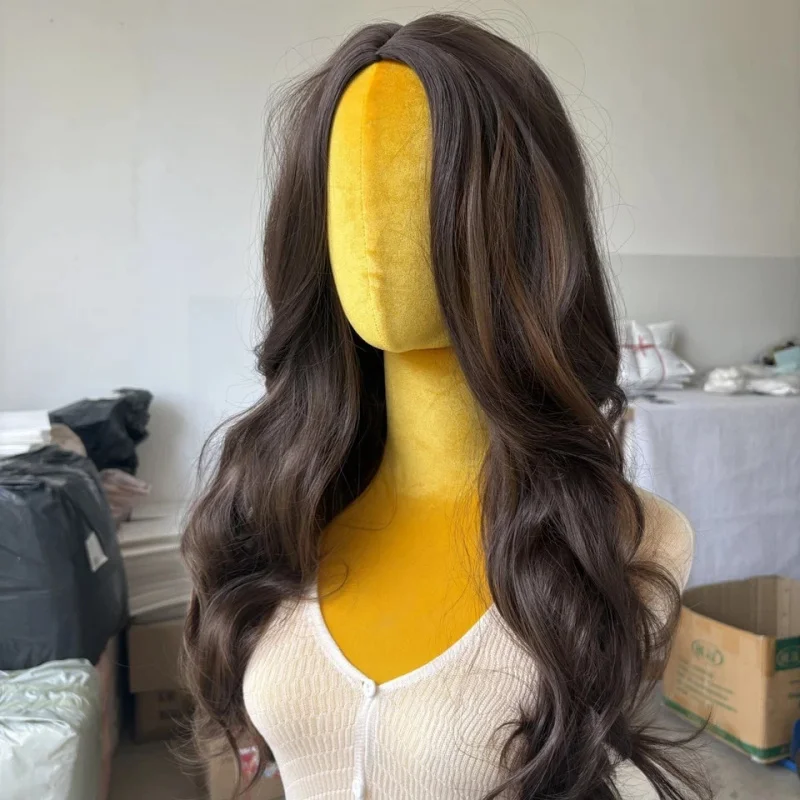 

Новые модные сексуальные женские длинные волнистые парики из натуральных волос, 24 дюйма, коричневого цвета