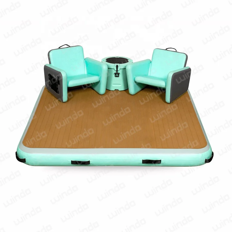 

3M DWF Water Play Equipment Square Inflatable Floating Yacht Yoga Platform With Seat