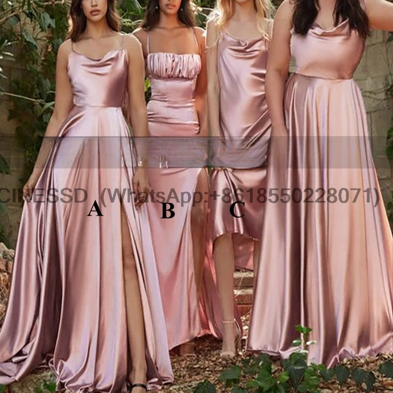 bridesmaid dresses peach Pink Sleeveless Floor Length Mismatched Bridesmaid Dresses, Dress E main image 1