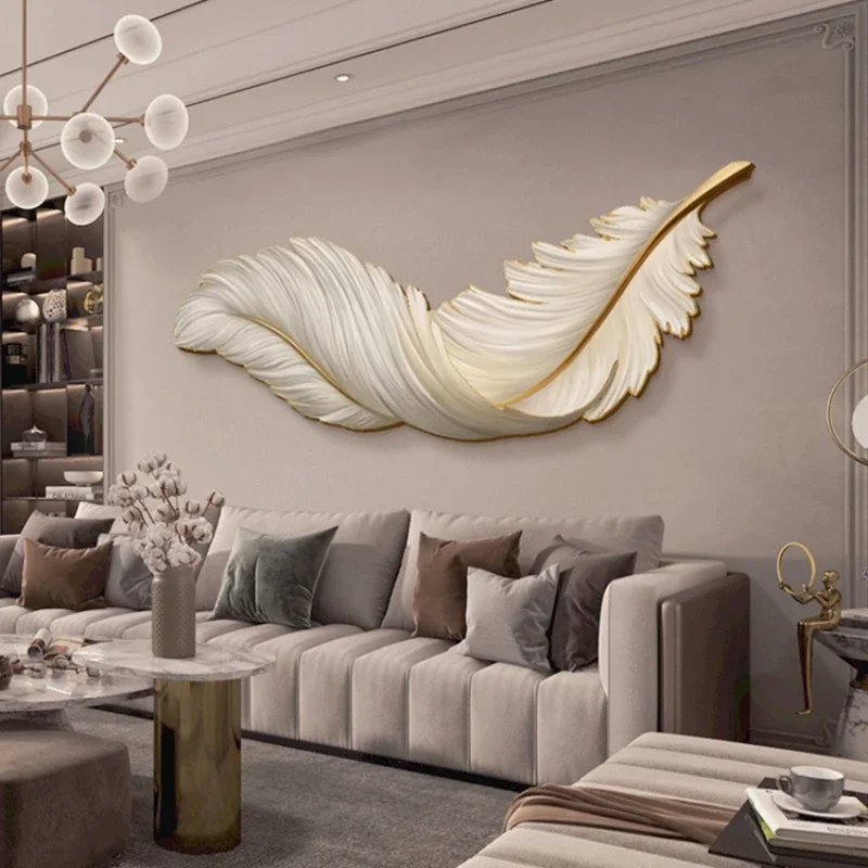 led with light light feather decorative painting background wall hanging painting modern simple murals