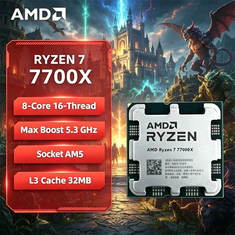 

AMD Ryzen 7 7700X R7 7700X CPU 8-Core 16-Thread 5.3GHz Unlocked Desktop Processor Socket AM5 Gaming CPU Without Package LoosePie