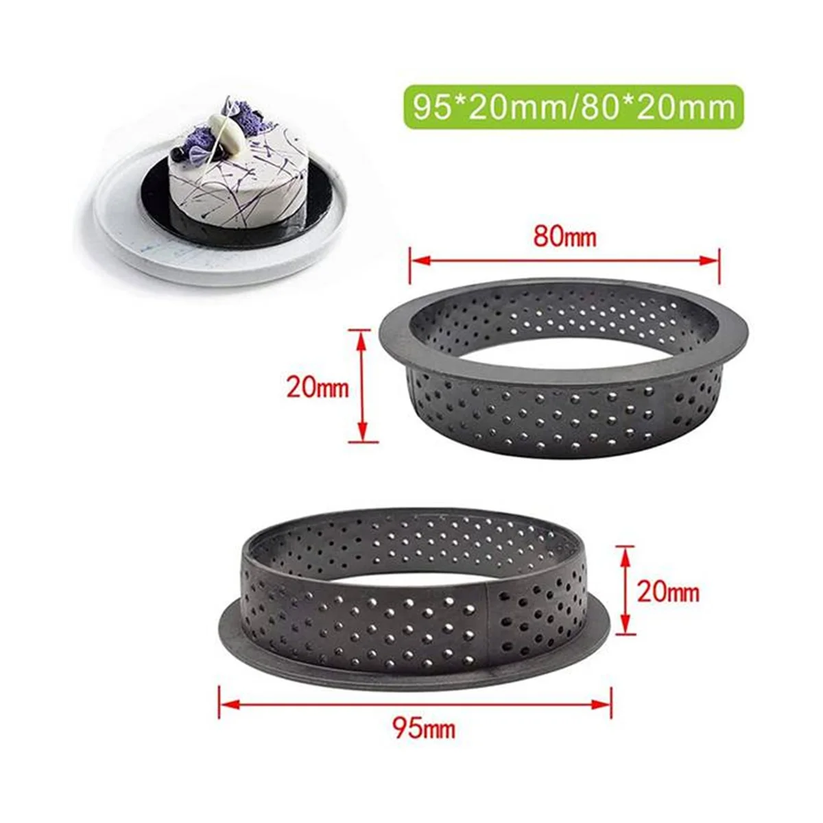 قالب الكعكة المستديرة للموس ، أداة الخبز الحلوى ، حلقة تزيين الكعكة ، أجزاء بلاستيكية مثقبة قابلة لإعادة الاستخدام ، 20 قطعة