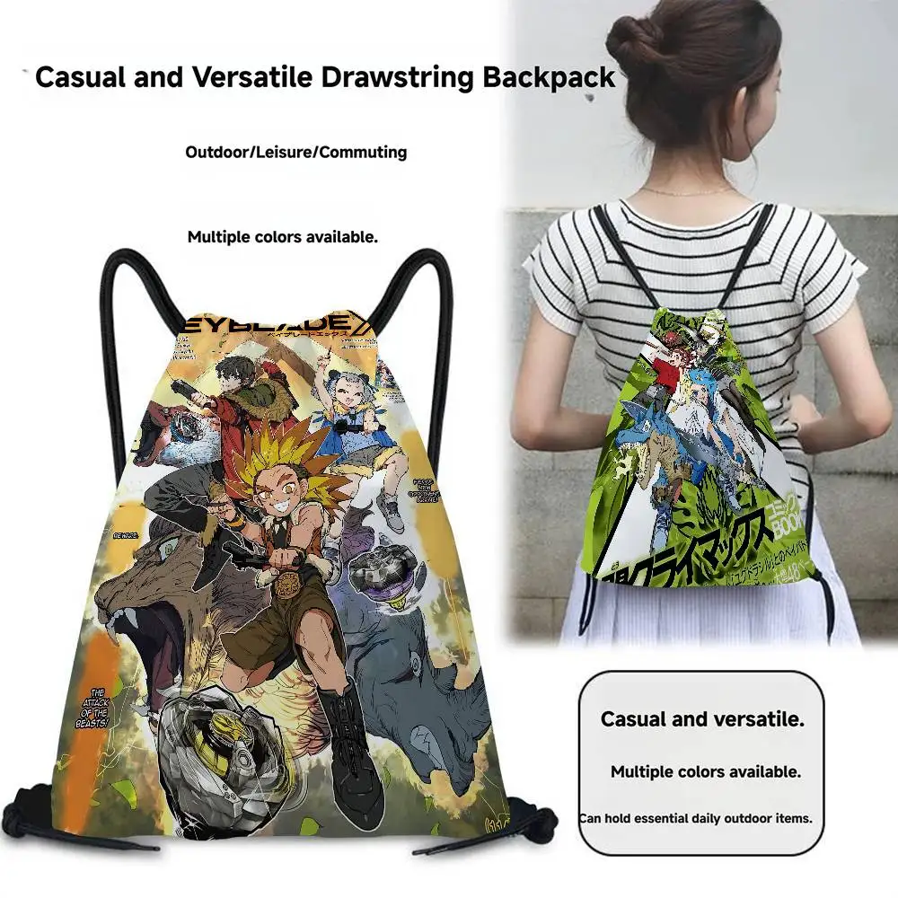 Cool B-Beyblade Burst Drawstring Backpack Bags Sack Pack Tote Storage Polyester Bag Bulk For Sports Gym Travel Swimming