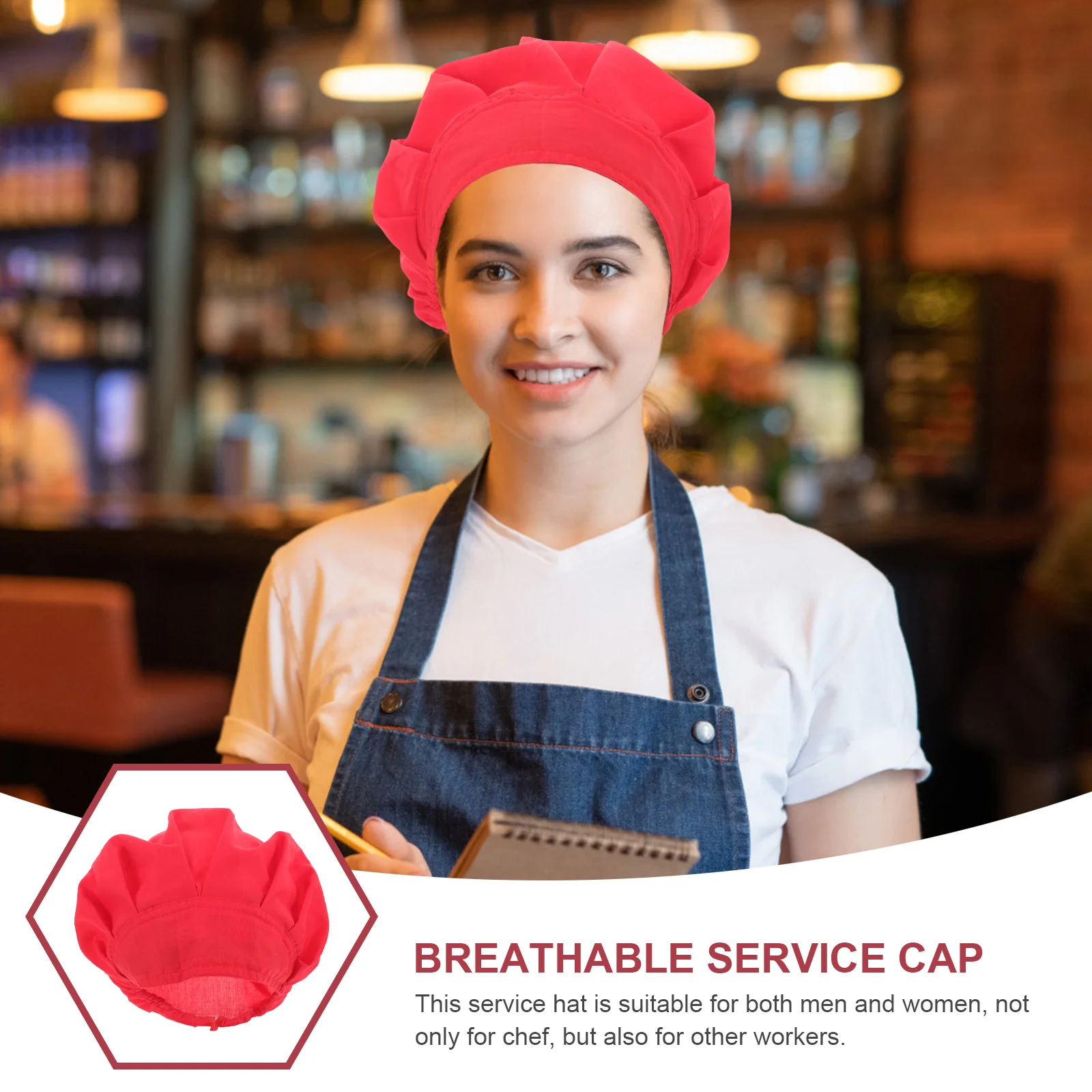 Chapeau de chef en coton respirant pour femme, chapeau de service, chapeau de cuisinier de restaurant, chapeau de boulanger rouge