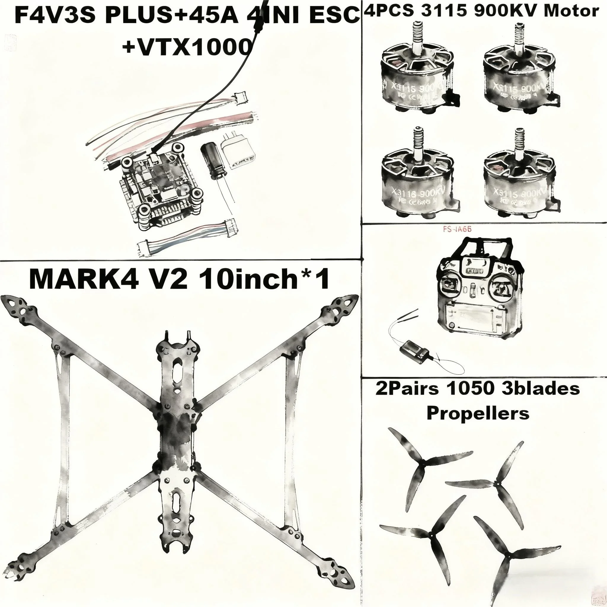 F4V3S/F4V3S PLUS Controle de Voo MARK4 V2 10 polegadas 45/60A 4INI ESC rack drone FPV fibra de carbono PV Racing Drone Quadcopter Freestyle