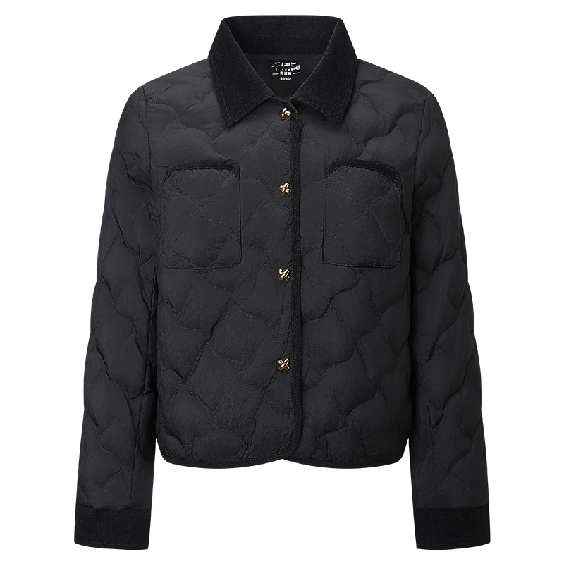 Chericom Chaqueta corta de solapa con dos bolsillos tipo parche en el pecho Puños a prueba de viento Cierre frontal a presión Ropa de abrigo ligera Y309038Y