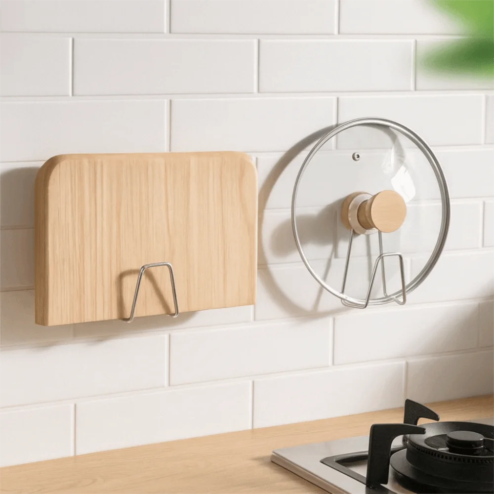 

Stainless Steel Suction Cup Cutting Board Holder Rustproof Space Saving Pot Lid Storage Rack Moisture-proof
