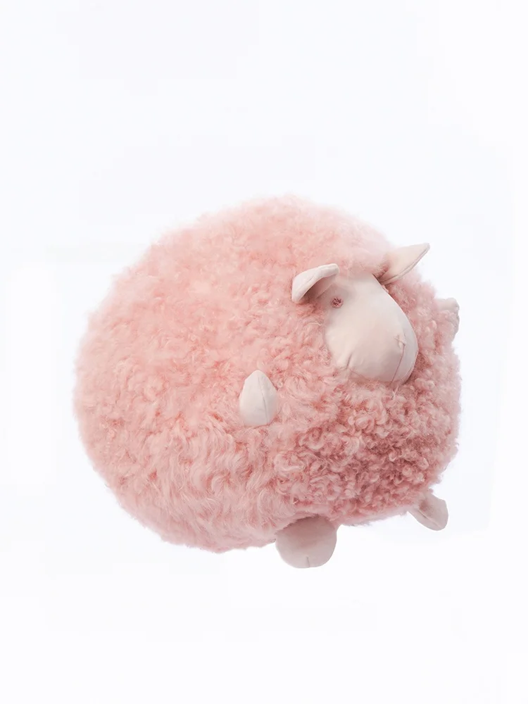 Limited Edition Pink Loew Little Sheep Pillow Fine Wool Footrest Whole Skin Soft Cushion Multi-use Home Decorative Pillow