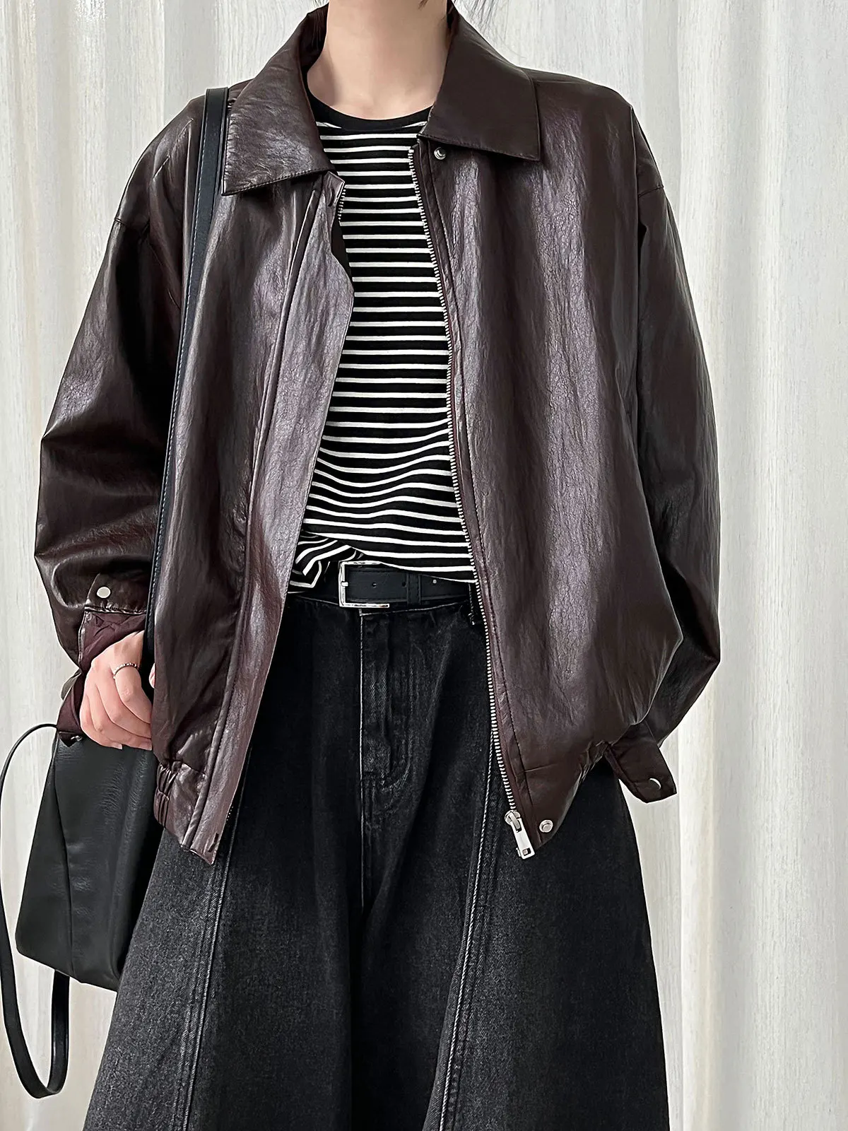 

American retro and trendy motorcycle jacket for women in autumn 2025, with a high-end and fashionable PU leather jacket