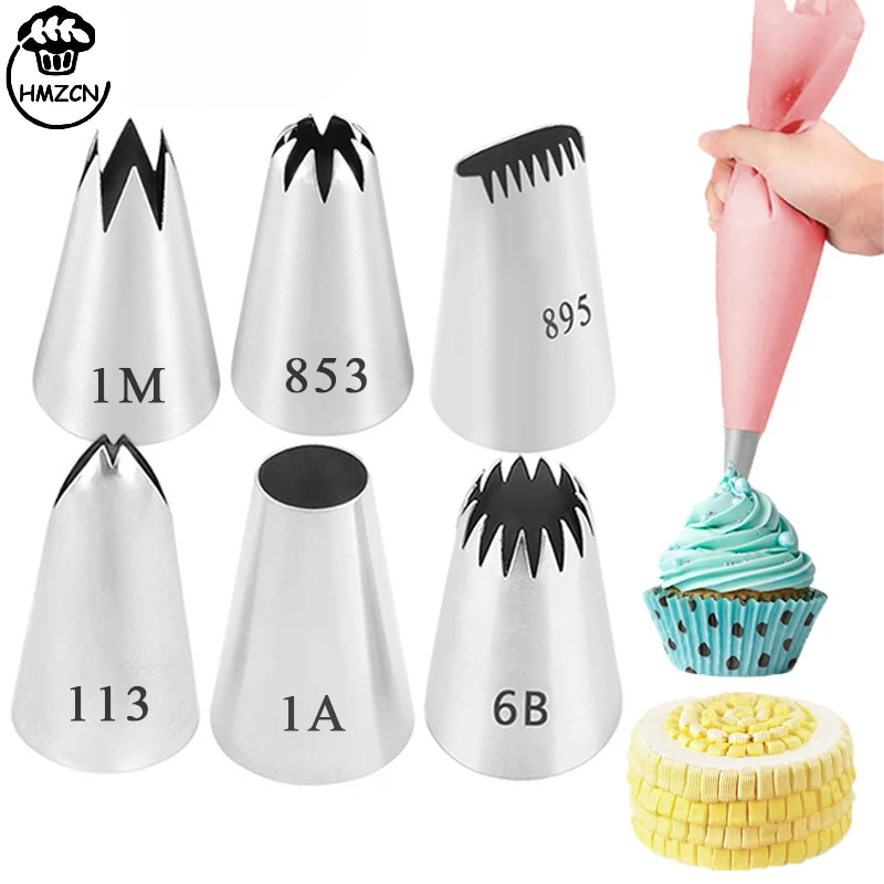 

6PCS 304 Stainless Steel Extra-Large Nozzle Tool Tips Set Kitchen Accessories For Box Cake Cupcake Sugarcraft Decorating Kit