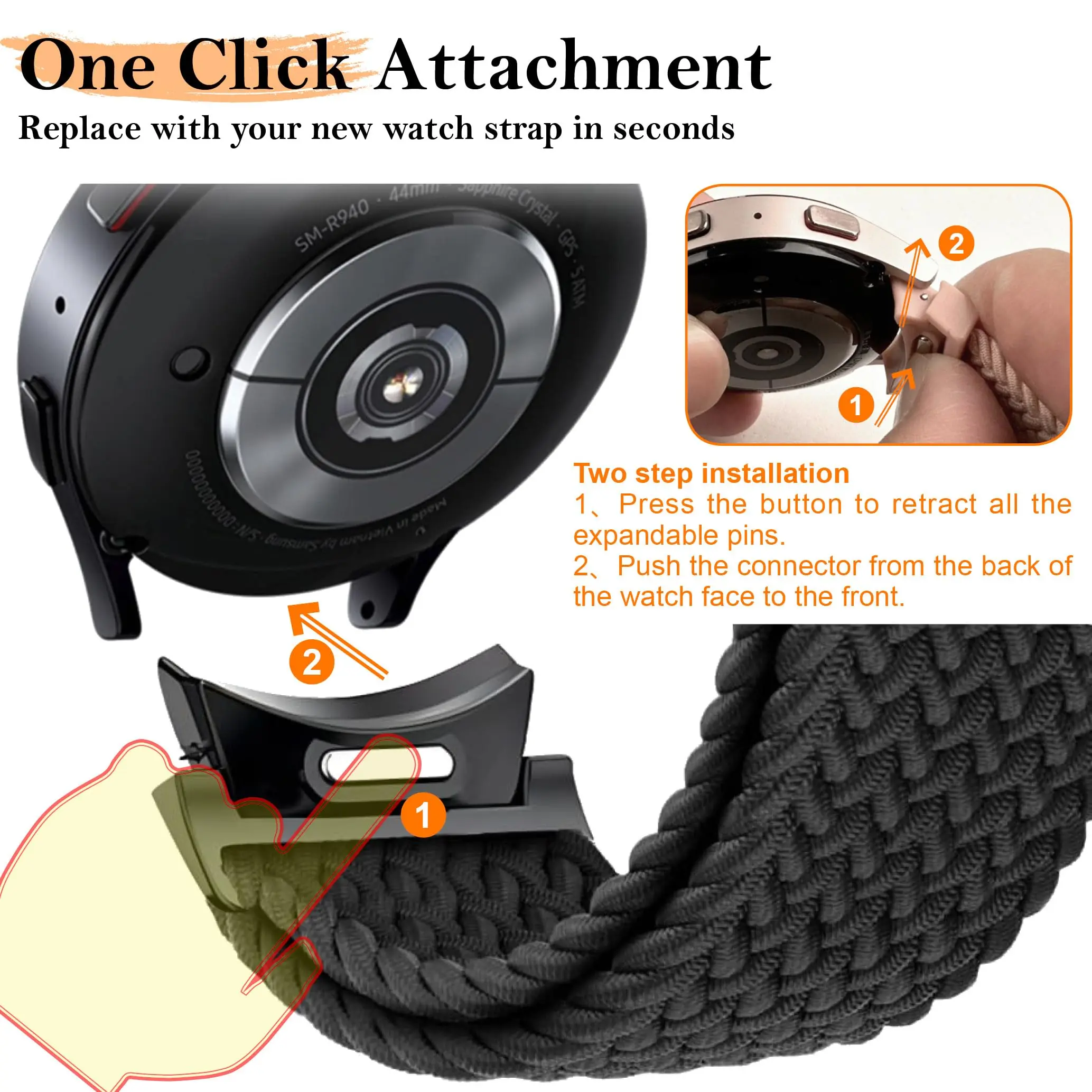 Braided solo loop Band For Samsung Galaxy Watch 7 6 4 classic/5 pro 47mm 44mm 40mm Magnetic No Gaps bracelet Galaxy watch4 strap image 3