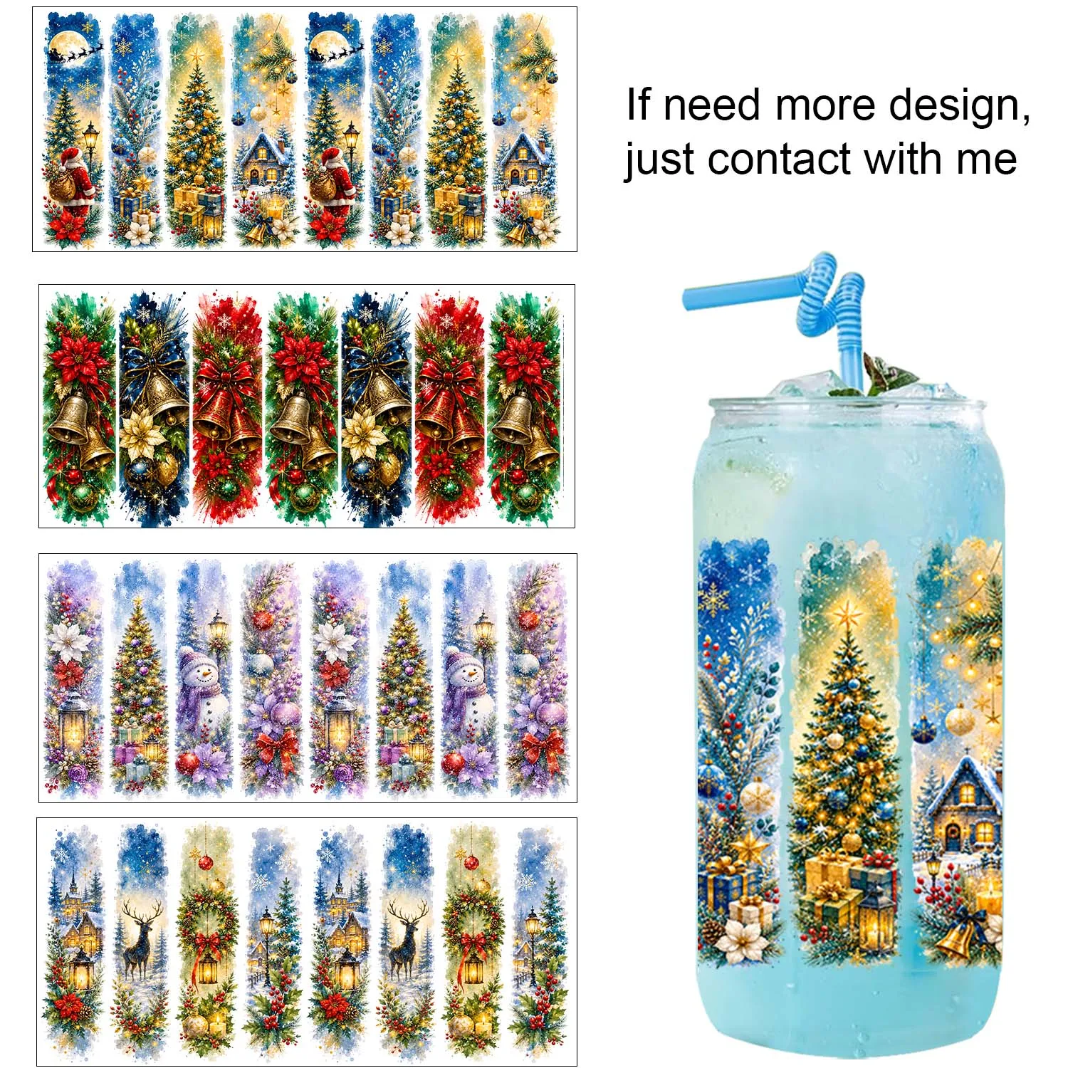 Merry Christmas Season Theme UV DTF Transfer Sticker Waterproof DIY Decals 3D transfers uvdtf stickers 16oz uv dtf cup wraps