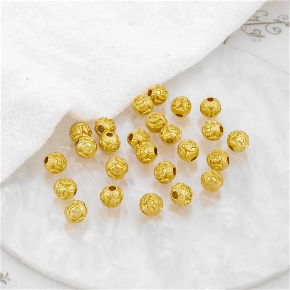 

Монеты из матового золота 18 карат со сквозными отверстиями, 5 мм, бусины-бочонки, круглые бусины, свободные бусины, браслет «сделай сам», ожерелье, аксессуары из бисера ручной работы