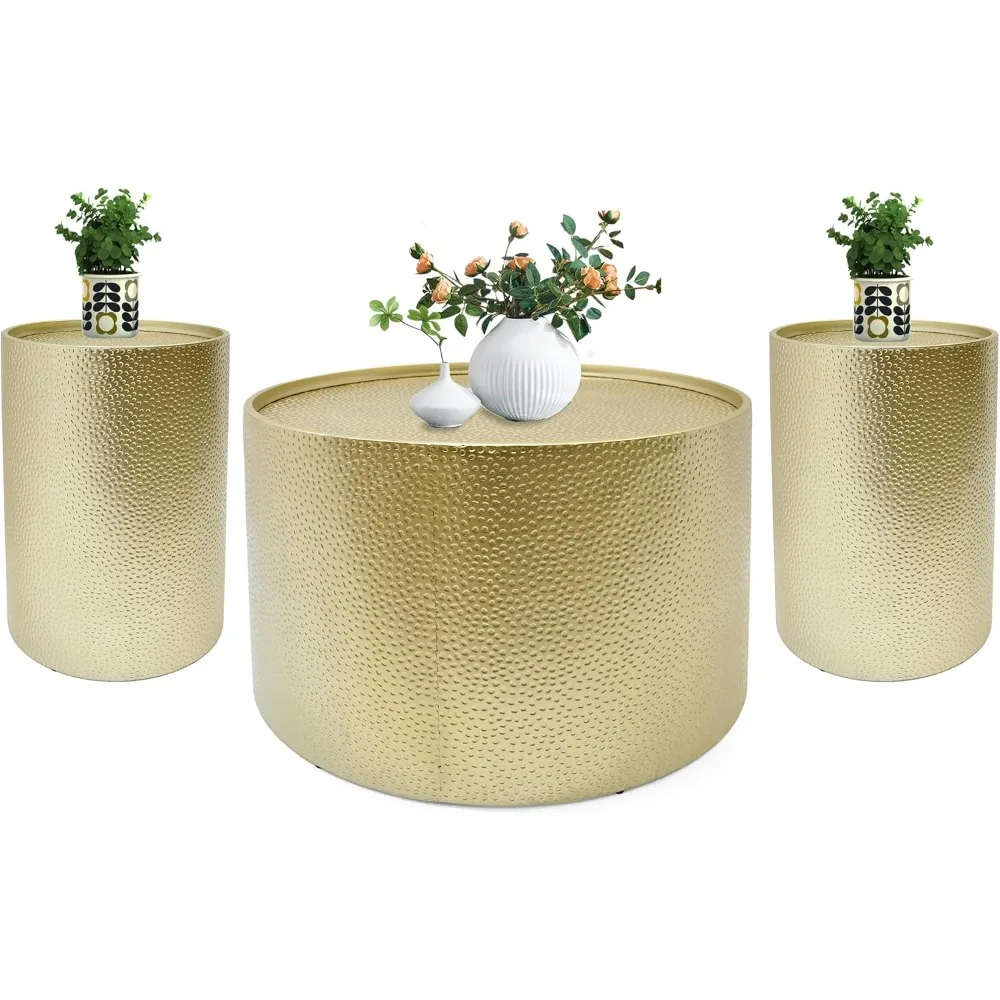 

Round Coffee Table Set of 3, Retro Metal Side Tables for Living Room, Includes 26 & 16 Accent Tables, No Assembly
