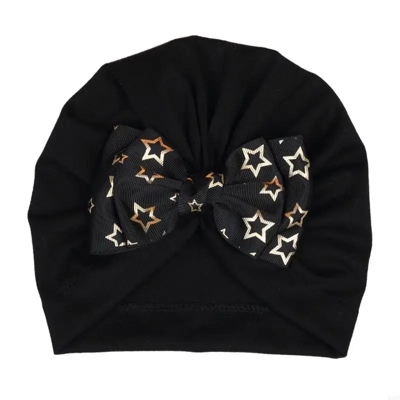 

E06F Newborn Hospital Hat Large Bow Hat Baby Muslin Hats Infant Unisex Headwear