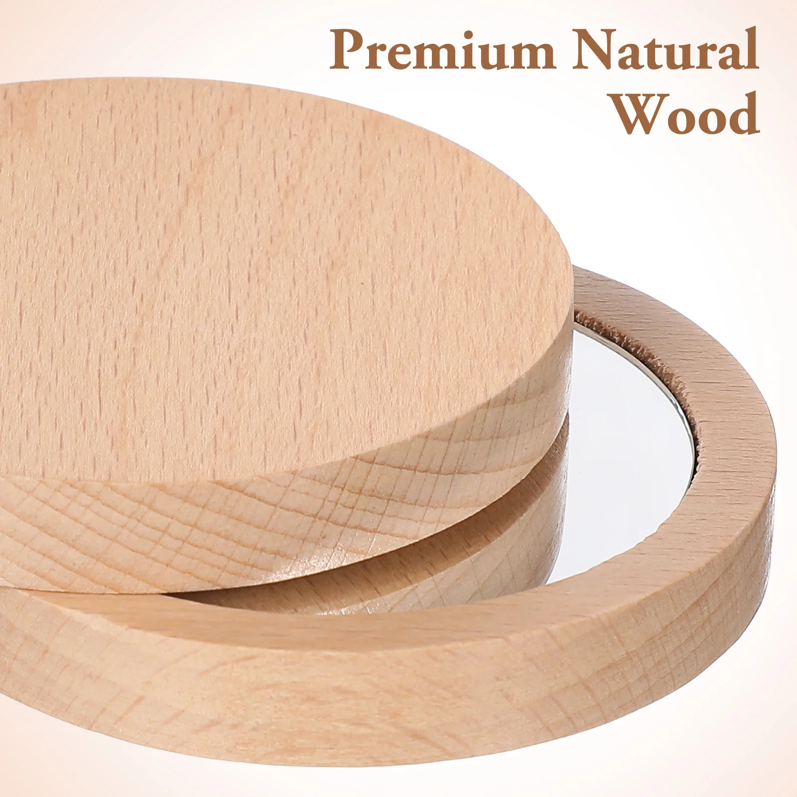 2Pcs Mini Makeup Mirror Round Compact Portable Wood Glass Lightweight Pocket Mirror Clear Travel Gift for Women