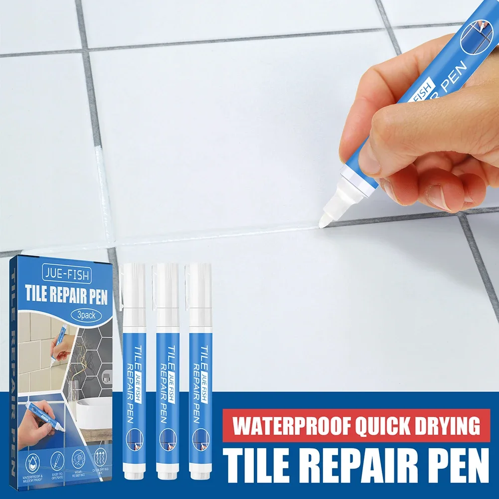 3pcs Grout Filler Pen Safety Wall Grout Restorer Pen Grout Pen White Tile Paint Marker Waterproof for Restoring Tile Wall Floor