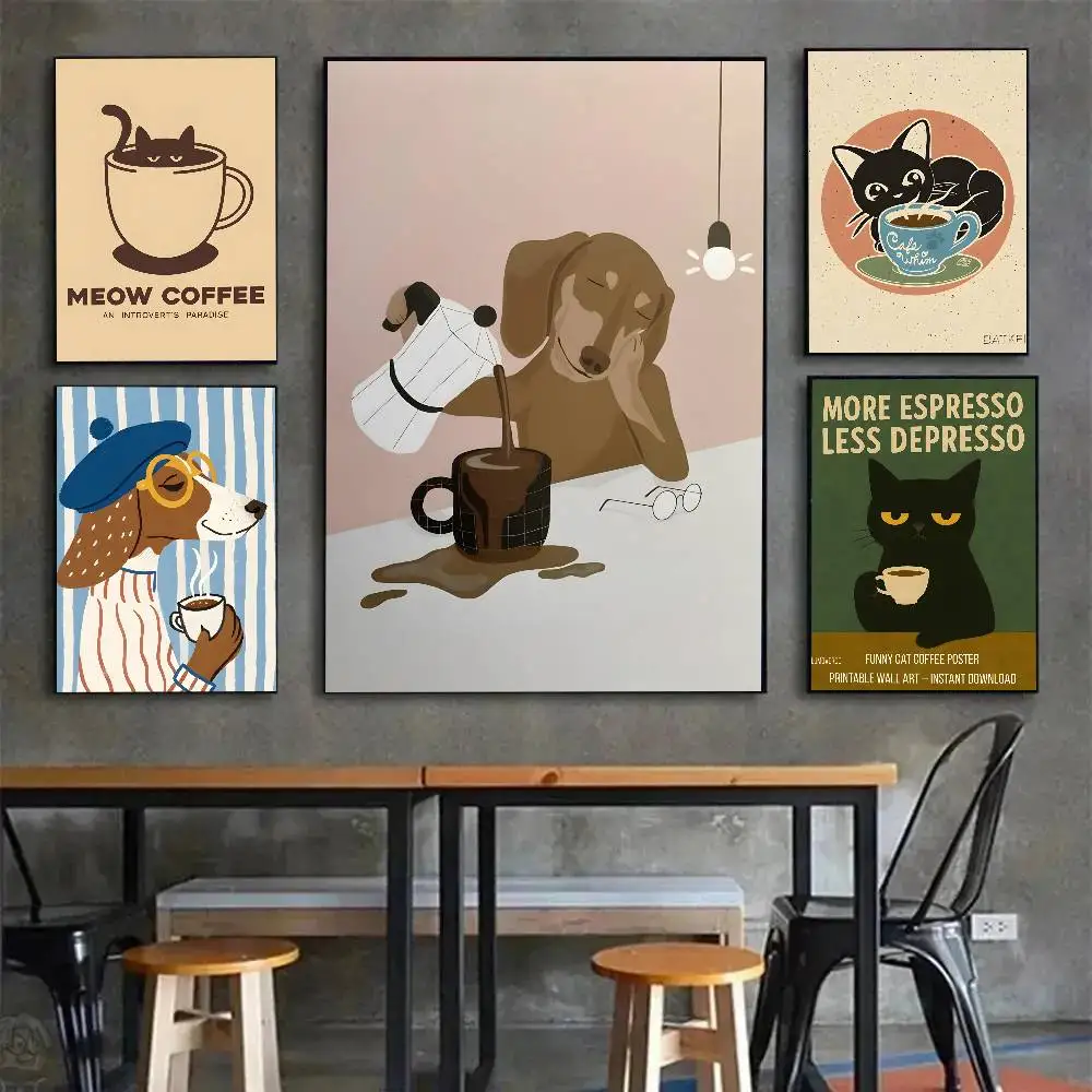 Creative Cat Dog Coffee Display Poster Gift with prints Home bedroom living room decoration promotion and display