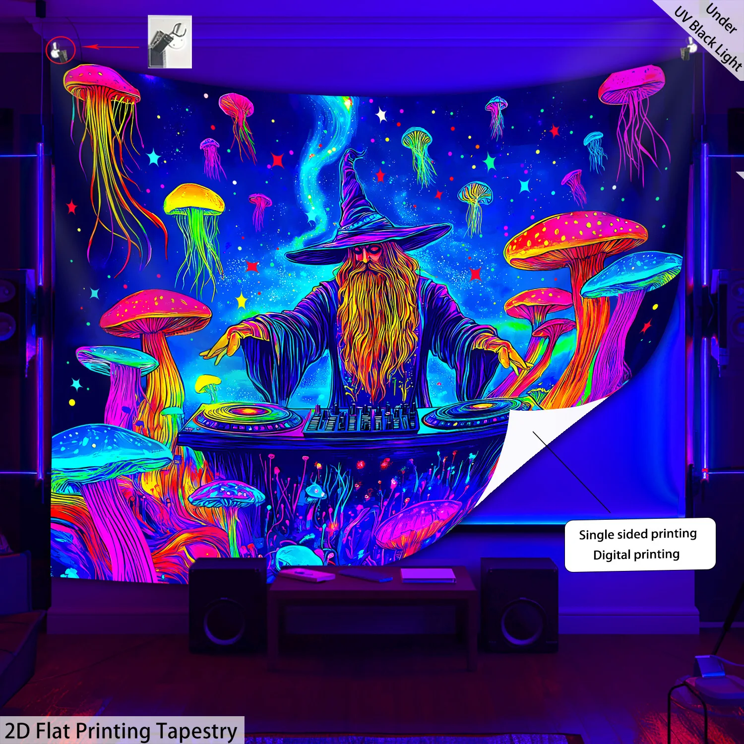

Trippy UV Tapestry Easter Halloween Party Decor Fun Wall Hanging Glow Art Awesome Room Design Gift For Teens And Young Adults