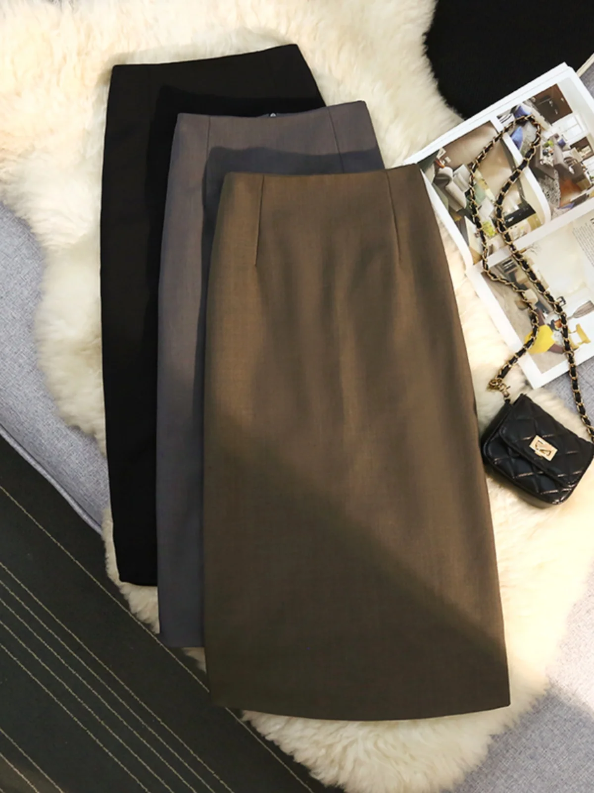 

Черная юбка-миди А-силуэта с высокой талией, прямого кроя, женская, модная, весна-осень, профессиональная, облегающая, для делового костюма