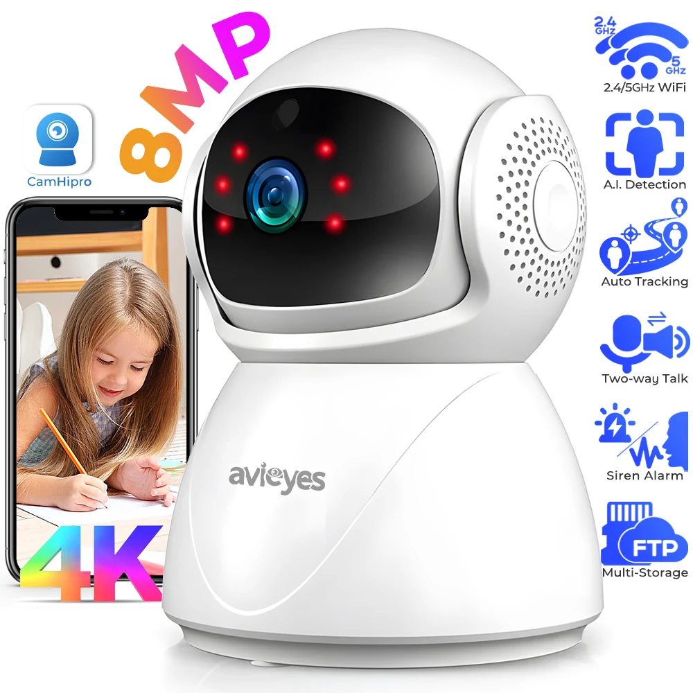 4K UHD Indoor Security Camera, 8MP Smart 2.4/5 GHz WiFi PTZ Camera, Night Vision, 2-Way Audio, Humanoid Detect Auto Tracking