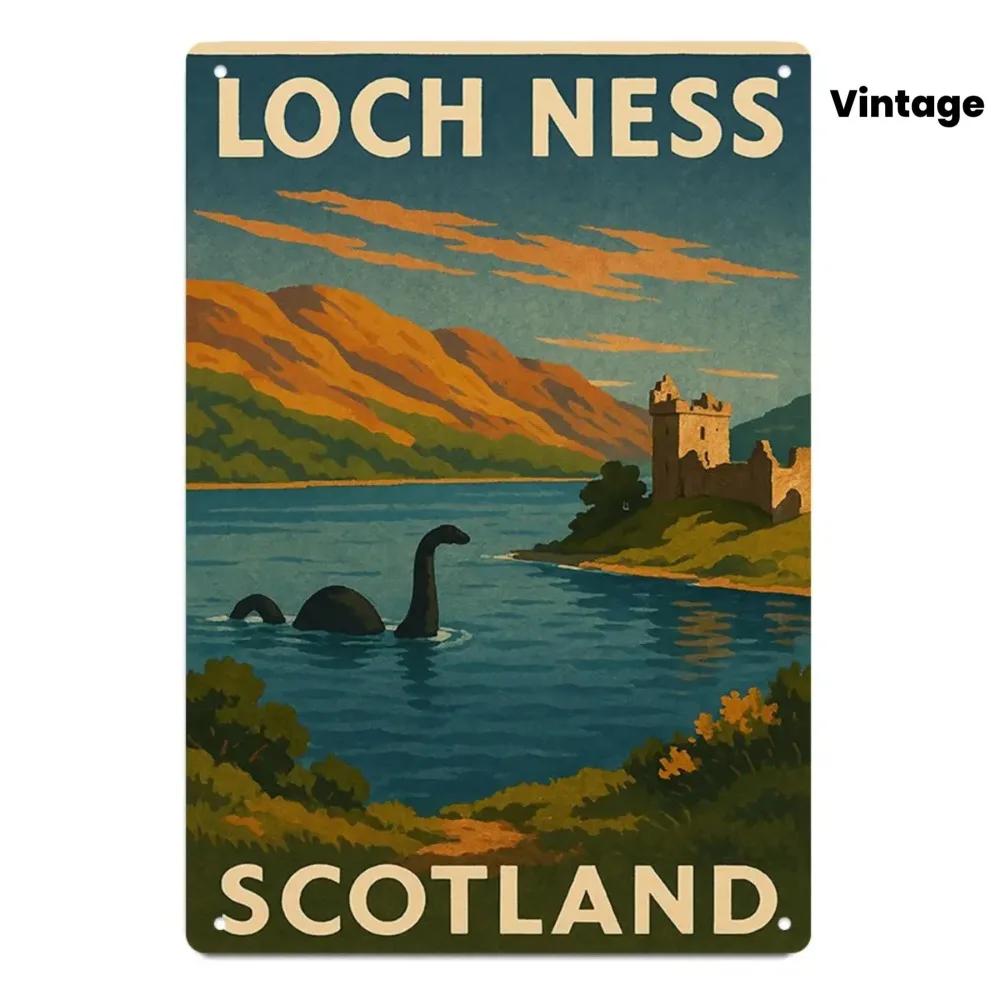 Vintage Loch Ness Landschaft Eisenschild Metallplakette Rustikale Wanddekoration Heimbar Poster 8x12 Zoll Einfach zu Hängen
