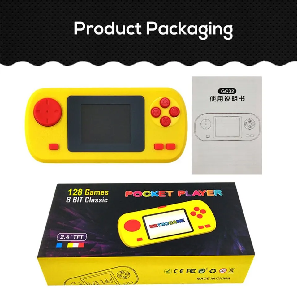GAMINJA GC32 Mini lettore di giochi portatile TFT console Video con schermo a colori integrati 128 giochi a 8bit per bambini regalo di natale