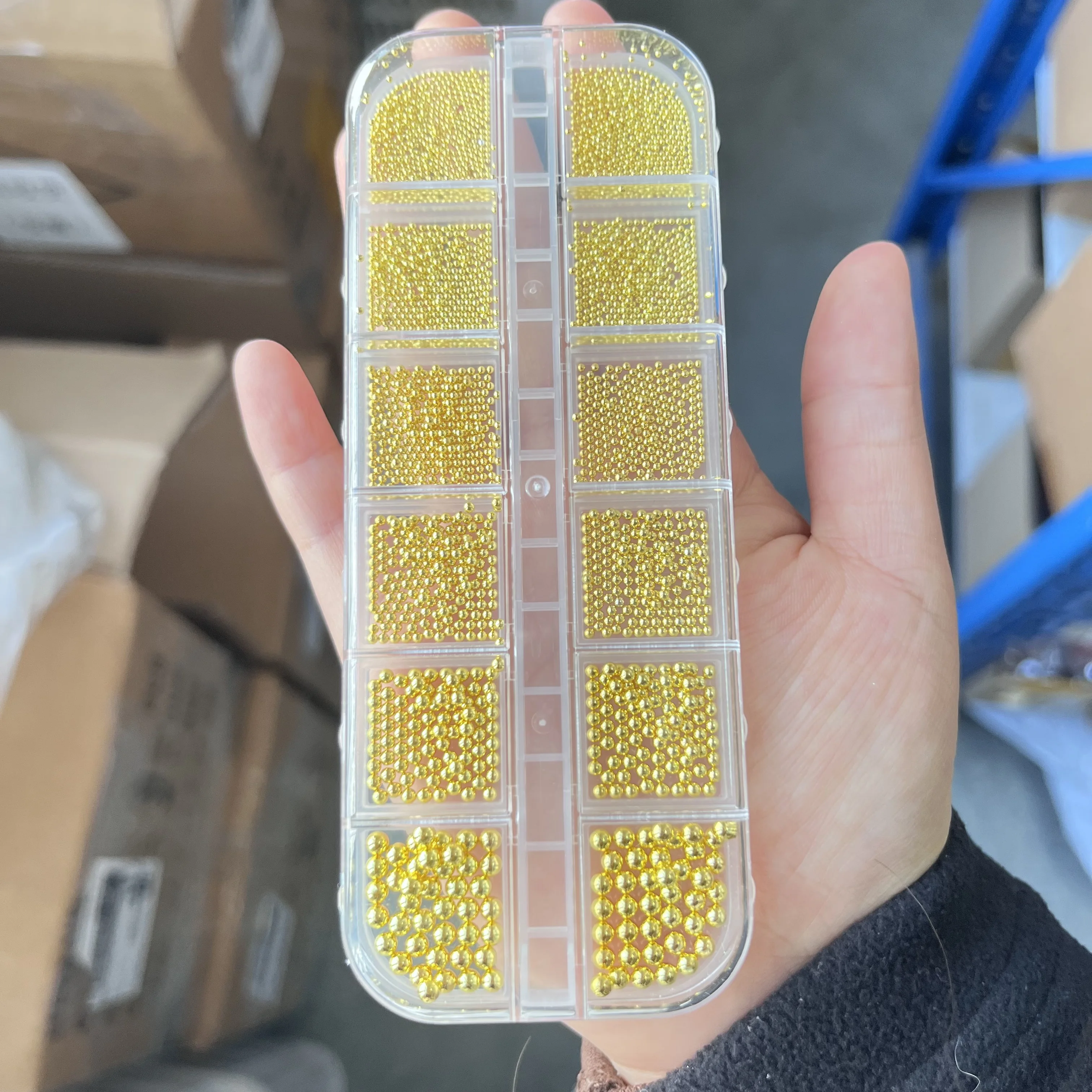 12 Siatka Koraliki 3D Złote/Srebrne Mikro Stalowe Kulki do Paznokci 0.8-3.0mm Mini Metalowe Koraliki Kulki Stalowe Mikro Kaviar Złote Srebrne Koraliki