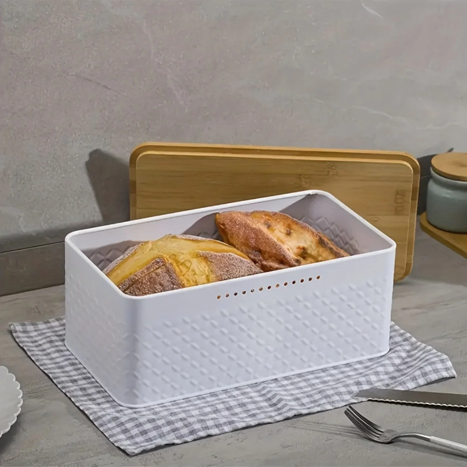 Metal Bread Box with Flip-Top Lid - White, Rectangular Design, Reusable - Perfect for Storing Bread