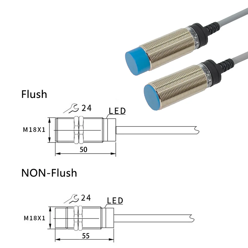 M18 Non-Flush Inductive Proximity Switch DC10-30V NPN PNP NO NC 8mm Detection IP67 Waterproof Metal Sensor Industrial Automatio