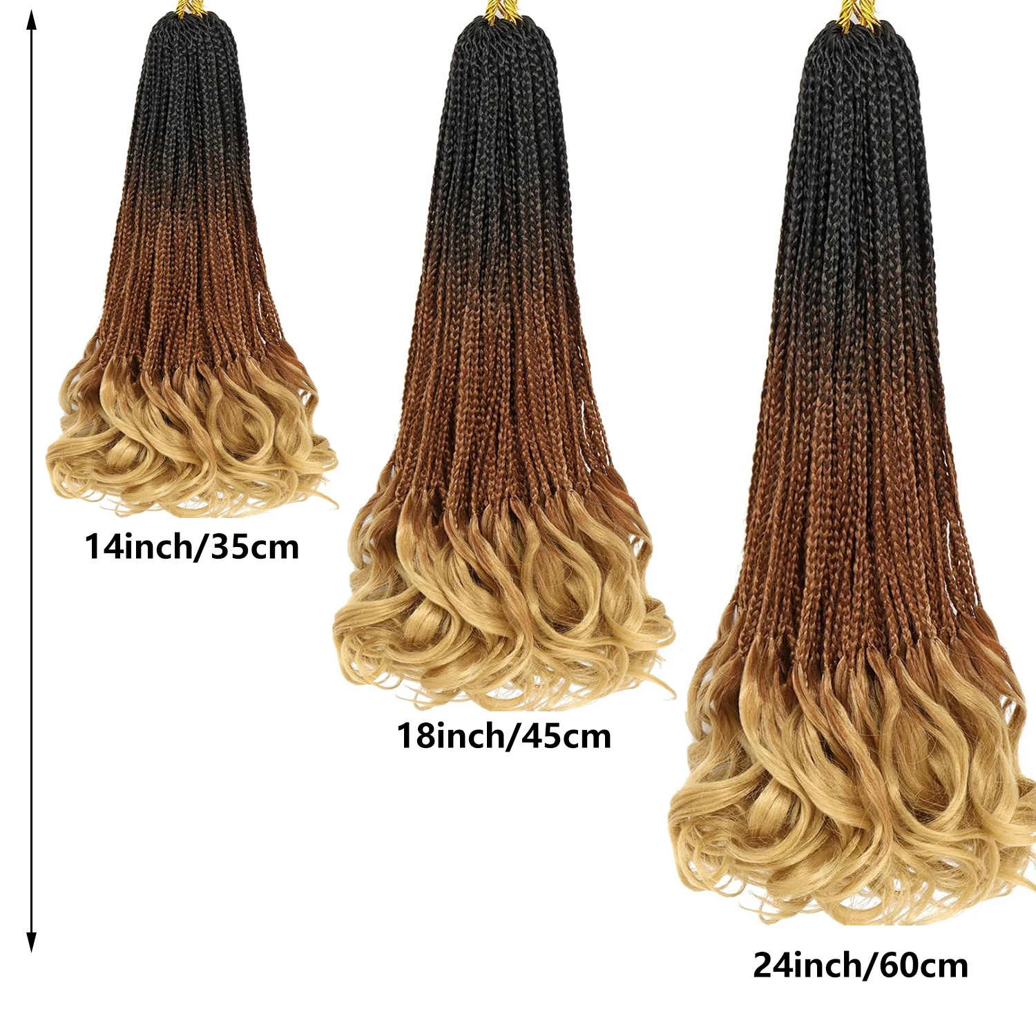 프렌치 컬 크로셰 브레이즈 여신 박스 브레이즈 여성용 크로셰 헤어, 곱슬 끝이 있는 프리 루프 크로셰 박스 브레이드 (합성 섬유)