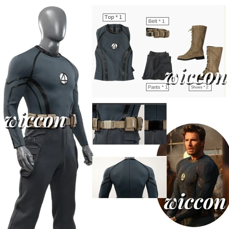 Johnny Storm Cosplay Men Fantasia Grey Top Belt Pants Movie Dead Cosplay Human Pool Torch Costume Outfits Halloween Suit Male