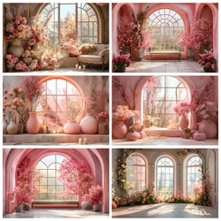 Chinese style Scenery Outside Window Background Custom Pink Peach Blossom Adult Portrait Photography Backdrop Photo Studio Props