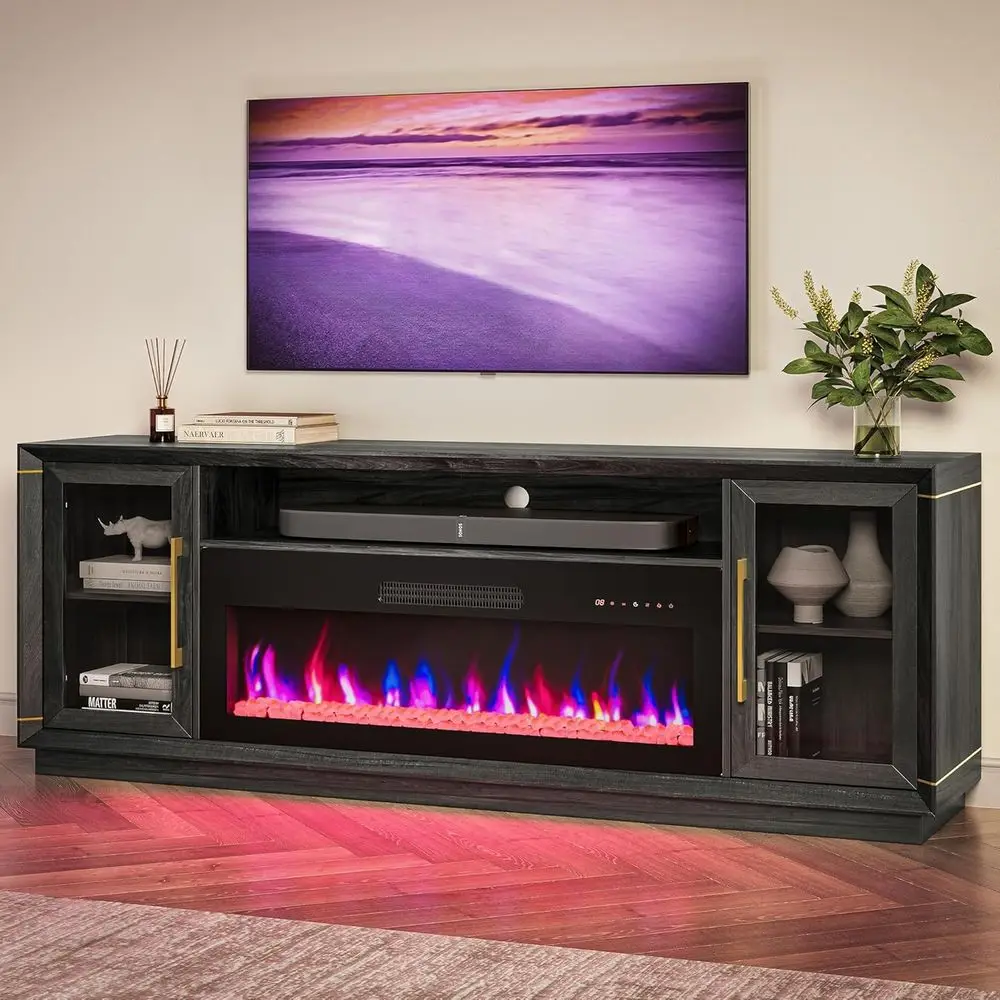 

74" Extra Large TV Stand or TVs Up to 85", Media ole Table with 42" Electric ireplace Heater, Entertainment Center with Storage