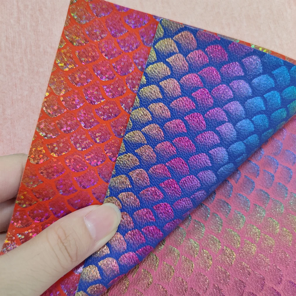 

Iridescent Faux Leather Mermaid Scales PU Synthetic Leather Fabric for Home Textile DIY Sewing Craft Material 46*135CM