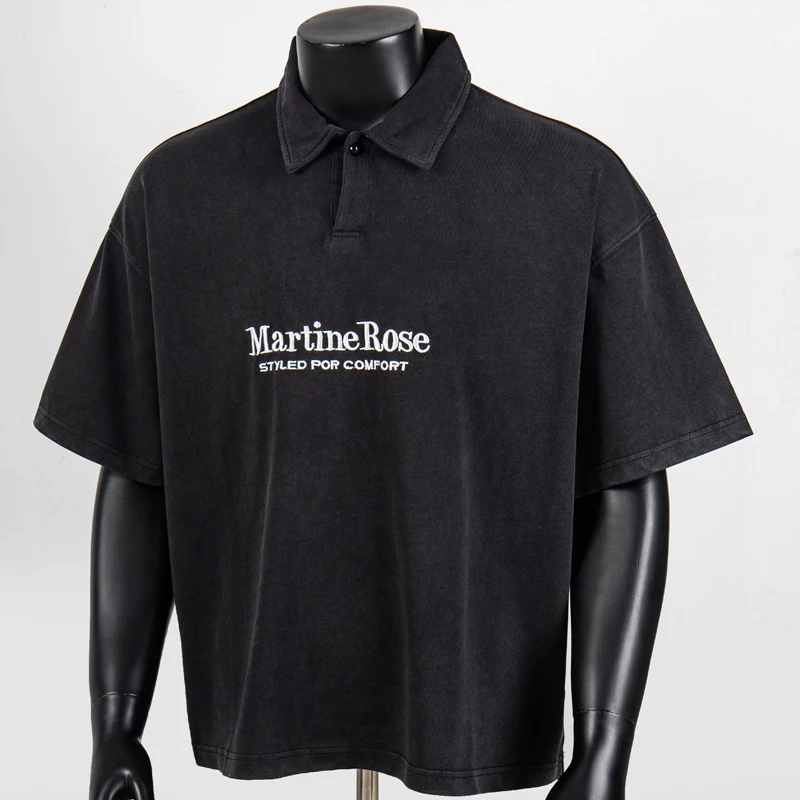 Pink Tag Black Gray Martine Rose Embroidery Label Polo Shirt Lapel T Shirt Men Women High Quality Loose Office Commuter T-shirts