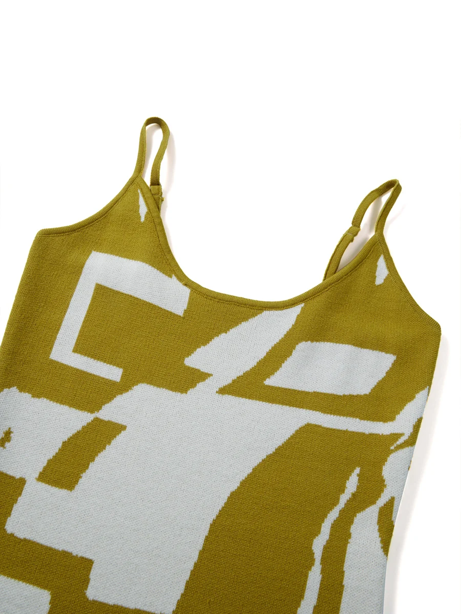 女性ニットドレス カラーパッチワーク ノースリーブ スクープネック ストラップ付き ボディコン レディース S M L