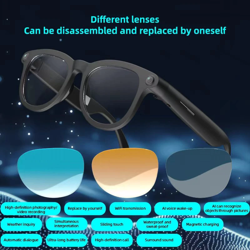 

New Smart Wireless Calls Earphones Bluetooth Voice Assistant Color Change Lenses AI Smart Glasses 2025